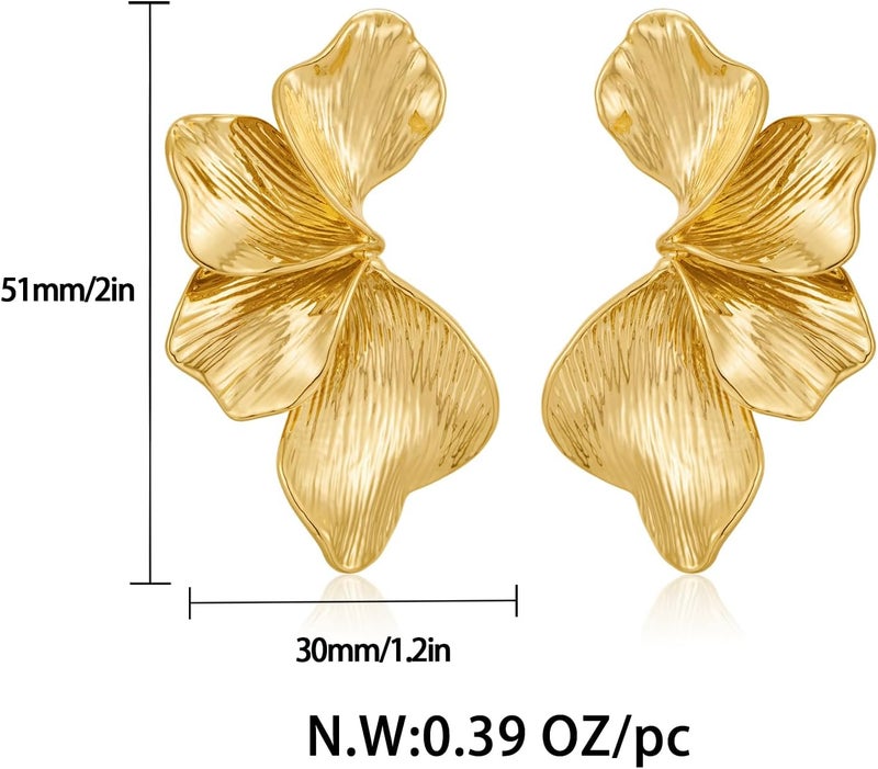 FAUTHENTICUTE Chunky Gold Statement Earrings For Women Gold Plated Sectored Flower Leaf Shell Angel Wing Earrings Large Stud Earrings Hypoallergenic Earrings - Image 5